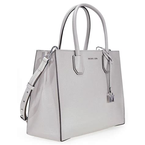 michael kors mercer large bonded leather tote pearl grey